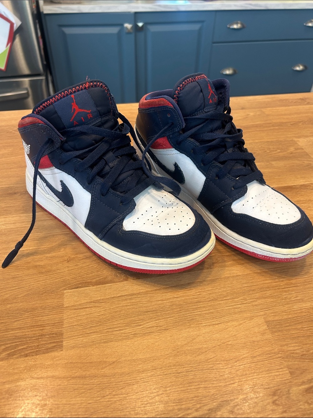 Jordan Kids Navy White Red Mid-Top Sneakers